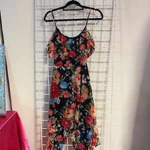 Sophia Christina Floral Black Spaghetti Strap Flowy Dress Size Small